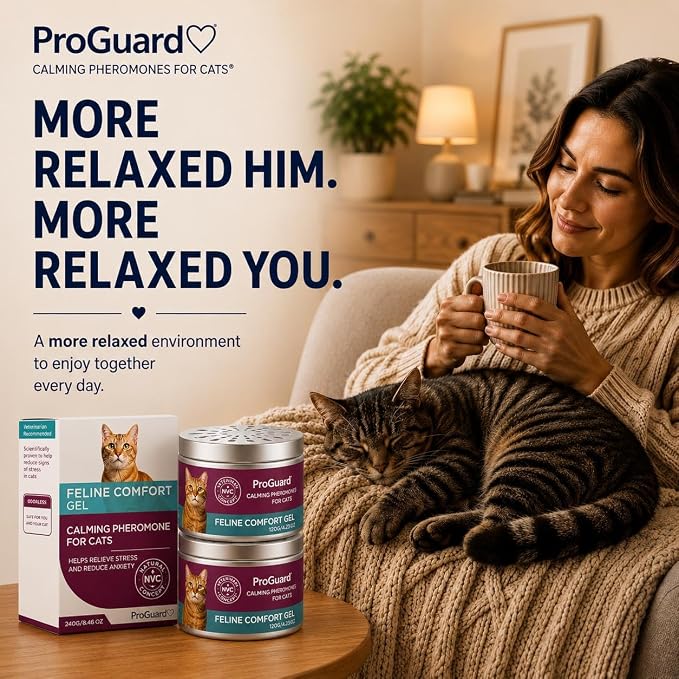 ProGuard® Cat Calming Diffuser Gel – Anti-Anxiety Pheromone Stress Relief for Cats & Kittens, Helps Reduce Stress-Related Behaviors, Drug-Free, No Electricity, 120 Days