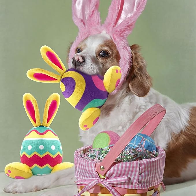 2 Pack Easter Dog Toys, Plush Squeaky Dog Toys, Bunny Shape Stuffed Soft for Small Medium and Large Dogs - Yellow, Only Suitable for Pet Use