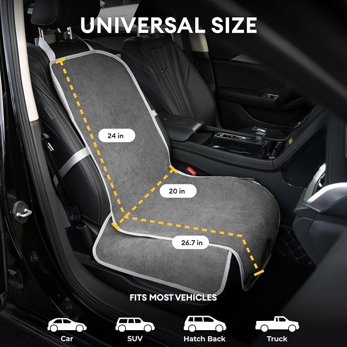 FUNNY FUZZY Dog Car Seat Cover for Front Seat, Dog Seat Cove Waterproof, Scratchproof Non-Slip Car Seat Protector, Universal Fit Most Cars, SUVs, Trucks, Grey