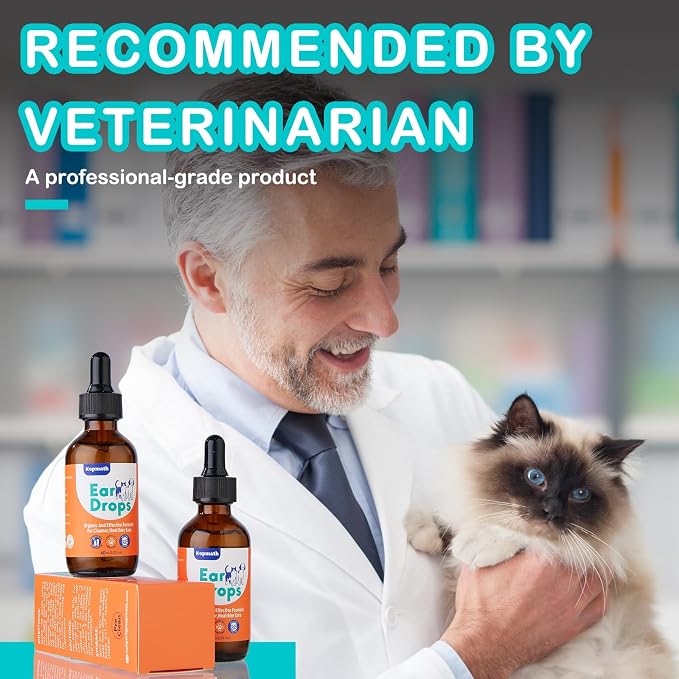 Dog Ear Drops, Dog Ear Cleaner Drops, Ear Infection Treatment for Dogs and Cats, Natural Herbal Ear Cleaning Solution for Dirty,Itchy,Smelly,Inflammed Pet Ears, 2 oz with Dropper