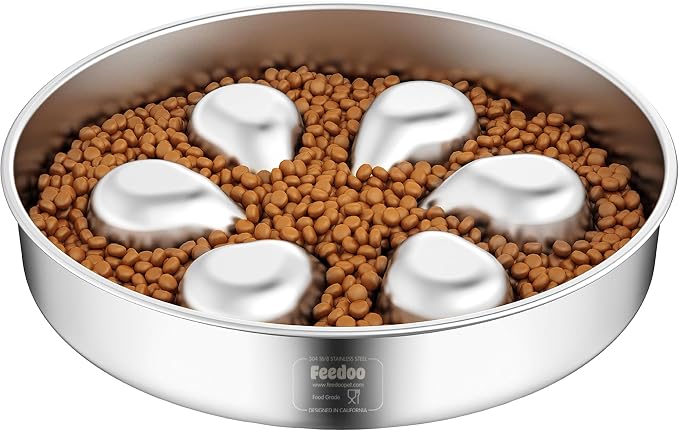 Slow Feeder Dog Bowl-3.5Cups for Large Breeds, Food Grade 304 Stainless Steel Dog Bowls with Non-Slip Base, Maze Pet Dish to Slow Down Eating, Dishwasher-Safe