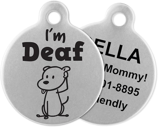 If It Barks - Engraved Pet ID Tags for Dogs - Personalized Stainless Steel Identification Tags - Custom Name Tag Attachment - Made in USA, I'm Deaf