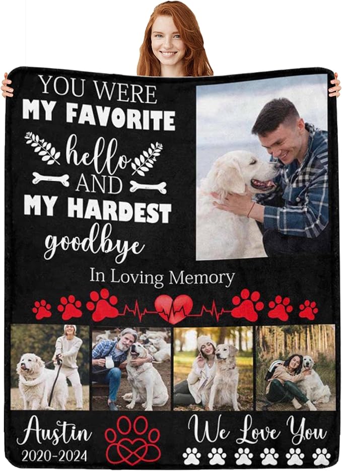 Personalized Dog Blankets with Photos Custom Dog Blanket with Pictures - Customized Pet Memorial Blanket Gifts for Loss of Dog, Loss of Pet Remembrance Gift, in Loving Memory Blanket for Dog Lover X