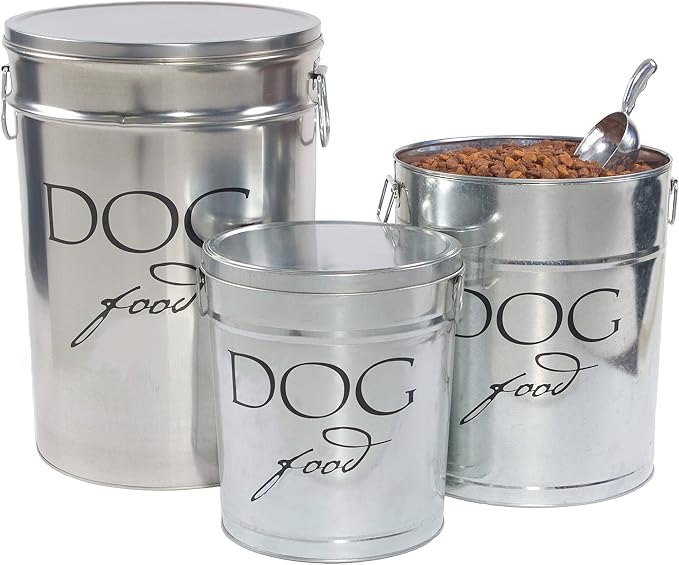 Harry Barker Classic Silver Dog Food Storage Canister – Large, Airtight Stainless Steel Pet Food Container, Holds Up to 40 lbs Dry Dog Food, Kitchen Counter & Pantry Storage - Silver