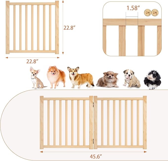 YOCAN Non-Painted Wood FreeStanding Pet Gate for Dogs,Wooden Dog Gates for Doorways, Stairs,The House, Dog Fences Indoor Puppy Gate-2 Panel H:23”