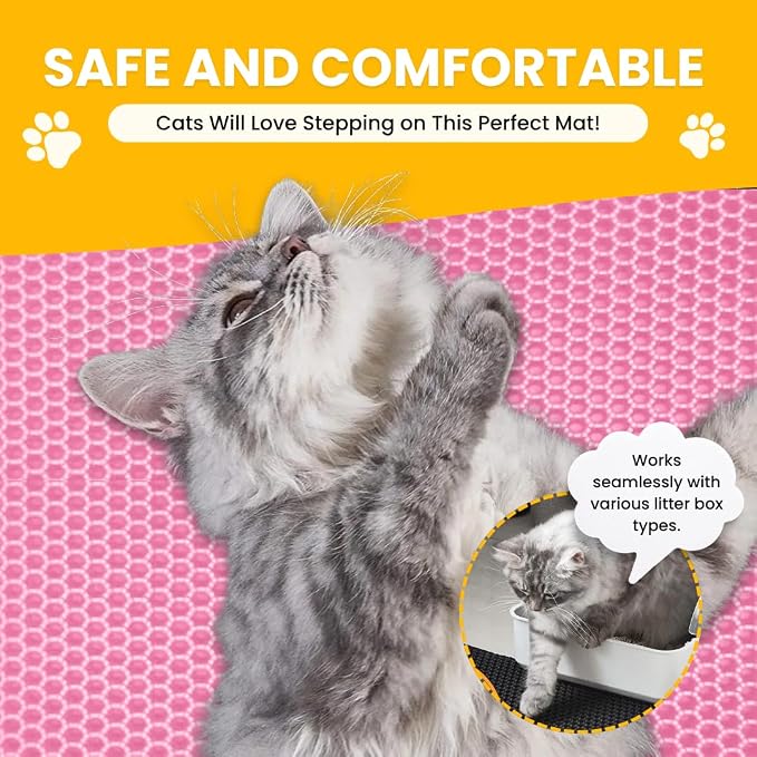 Andalus Brands Medium Cat Litter Mat - Waterproof & Urine-Proof Litter Box Mat, Non-Slip Kitty Litter Mats for Floor, Easy to Clean Litter Trapping Design (24" x 15", Pink)