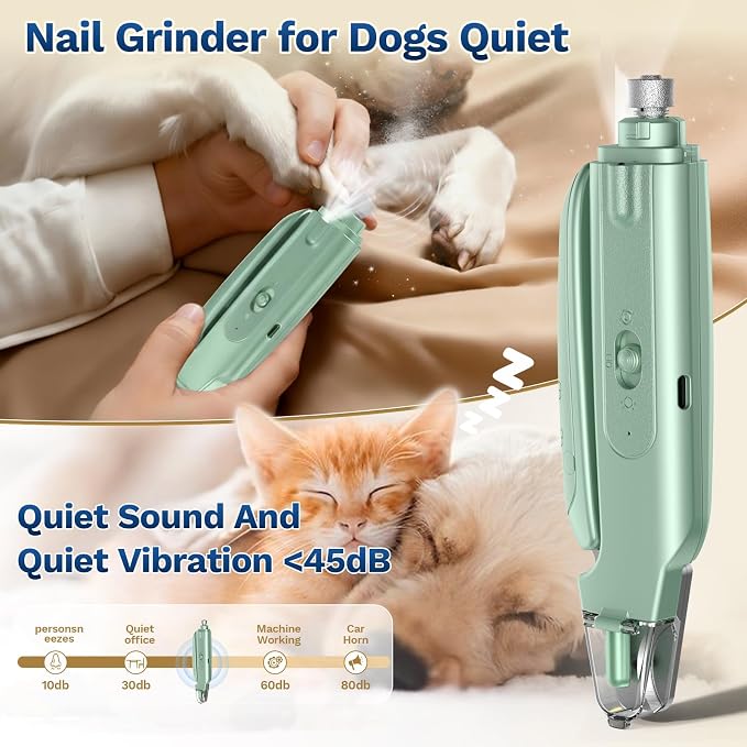 2-in-1 Dog & Cat Nail Clipper with Grinder, LED Light Rechargeable Grooming | Catpick care Type-c Cordless Nail Cutter, Safety Lock & Catcher, Stainless Blade Trimmer for Small Medium Large Pets, Green