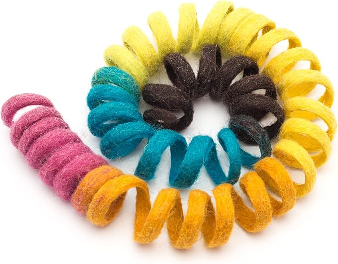 Glaciart One XL Felt Spring Cat Toy – Soft Fuzzy Enrichment 100% Natural Wool - Interactive Stretchable Play Cat Toy Set - Safe for Pets, Non-AZO Colored Dyes - 40” Long