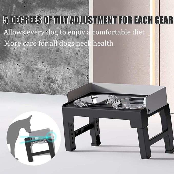 Marchul Elevated Dog Bowls, Raised Dog Food Water Bowl with 2 Thick Stainless Steel Bowls, 6 Height Adjustable, Non-Slip Stand, Spill-Proof for Medium Large Dogs (with Fence)