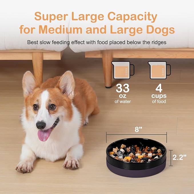Sted Ceramic Slow Feeder Dog Bowls with Silicone Base, Slow Feeding Dog Bowl Small Medium Breed, Dogs Foods Bowls for Fast Eaters, Puzzle Dogs Food Bowl, Maze Black