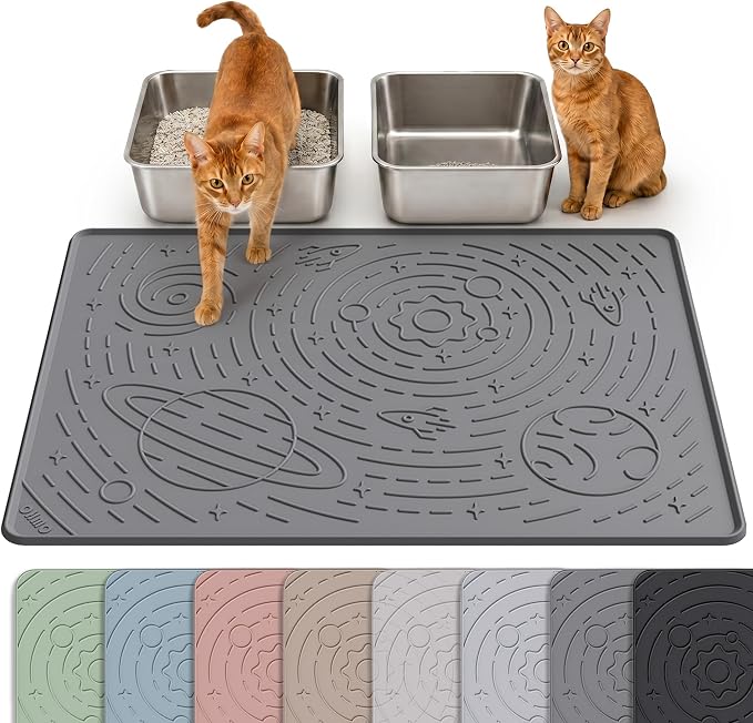 OHMO Cat Mat for Litter Box, Large 31.5x23.6 Dark Grey, High Edge Silicone Scatter Control Waterproof Trapping Mat