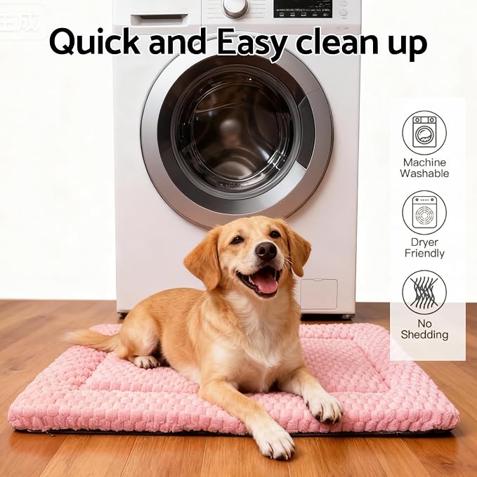 Dog Bed Mat, Reversible Dog Crate Pad - Washable Kennel Mat with Soft Support Foam, Flat Kennel Pad for Dogs & Cats, Double Pet Bed Perfect for Cage (Pink, 30" L x 20" W x 1.5" Th)