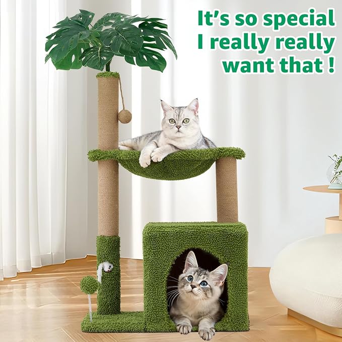 Woochpet 37" Small Cat Tree for Indoor Cats, Multi-Level Cat Tower with Sisal Scratching Post, Cozy Hammock, Cat Condo with Peek-a-Boo Mouse Hole, Interactive Toy Ball for Kittens and Small Cats