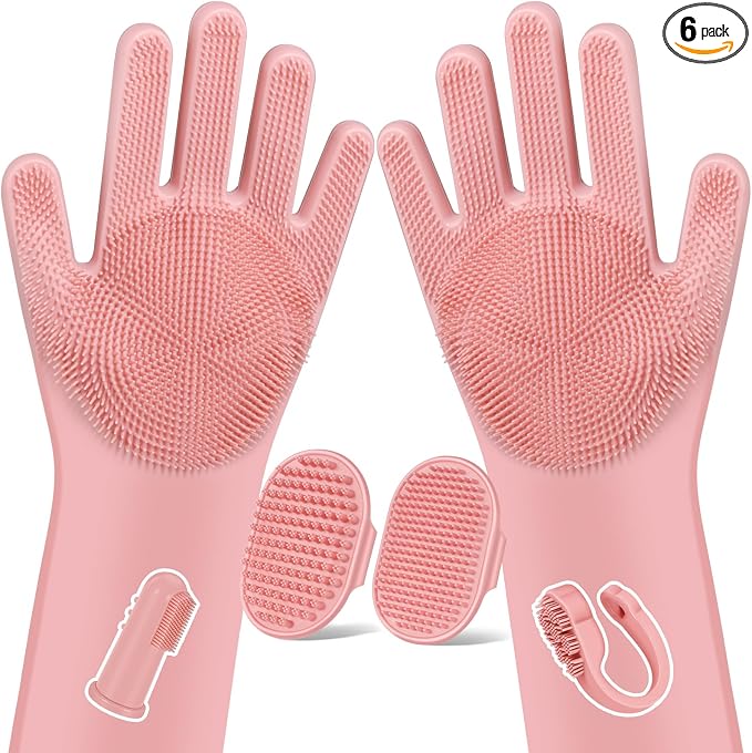 6PCS Grooming & Bath Supplies for Dogs, Cats | Dog Washing Gloves | Dog Bath Brush | Dog Shower Brush | Pet Grooming Gloves | Dog Grooming kit | Pet Supplies for Showerhead & Sprayer (Light Pink)