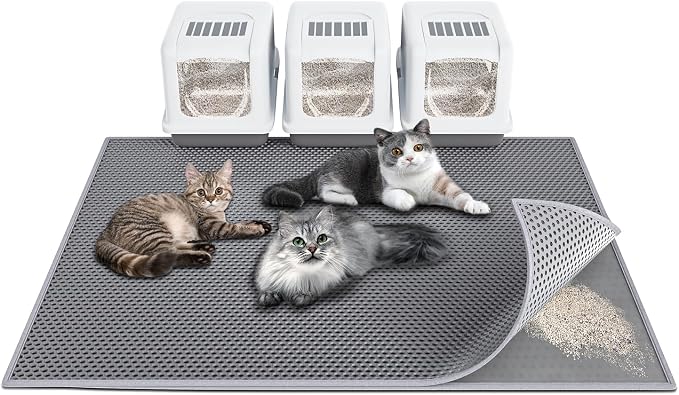 Waretary Cat Litter Mat, 47"x 36", Waterproof, Scatter Control, Grey | Double Layer, Urine-Proof, Non-Slip, Durable, Easy to Clean, Paw-Friendly, Safe & Odorless, Fits Large Litter Boxes