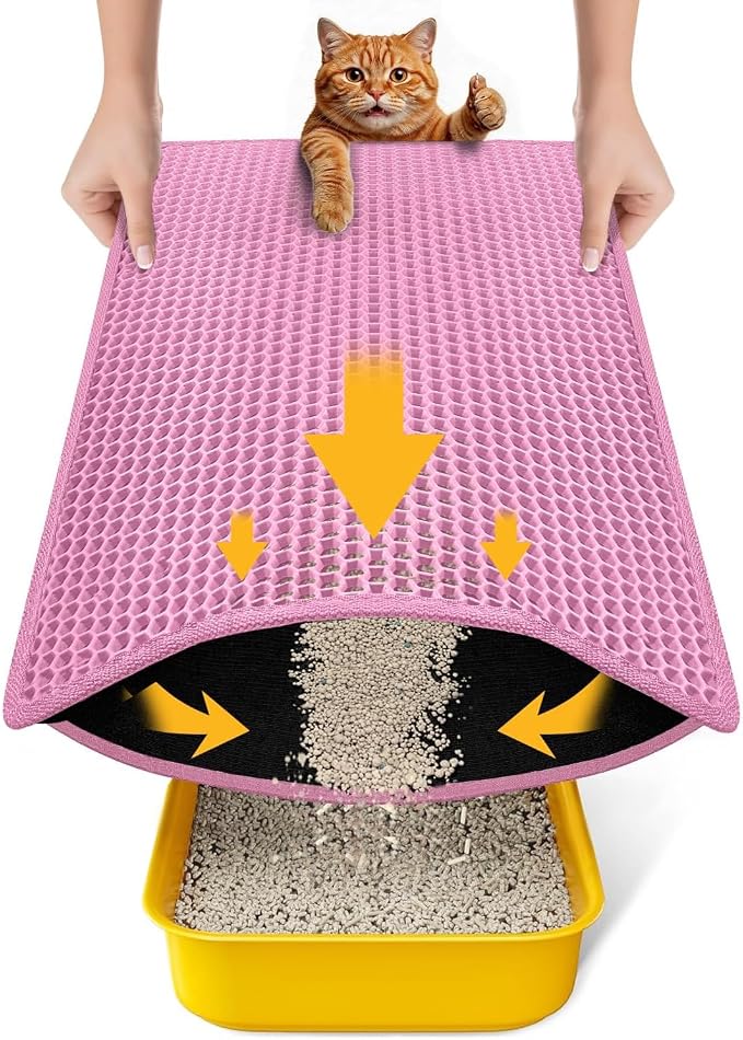 Cat Litter Mat New Size 23.6"x14.6" for Small Spaces, Upgrade Super Waterproof Back Layer Litter Box Mat, Non Slip, Durable, Soft on Paws Kitty Trapping Matt, Pink