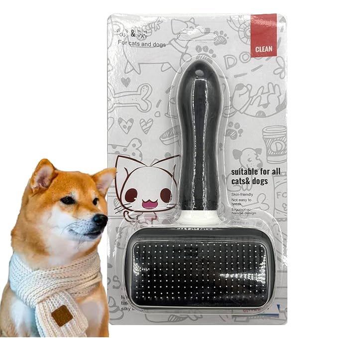 Self-Cleaning Slicker Brush, Dog Cat Bunny Pet Grooming Shedding Brush, Easy to Remove Loose Undercoat, Pet Massaging Tool Suitable for Pets with Long or Short Hair (Black)