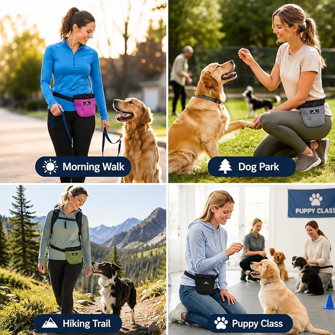 Dog Treat Pouch for Training, Magnetic Closure, Hands-Free (Gray) | Dog Treat Bag, Holds Up to 2 Cups, Adjustable Waist Belt for Puppy Training & Walking