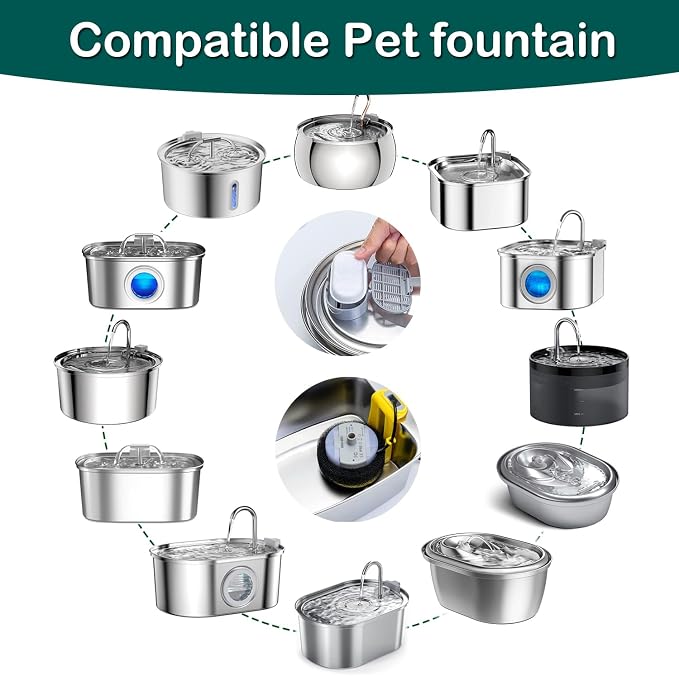 Cat Water Fountain Filters,Cat Fountain Replacement Filters for Stainless Steel 108oz/3.2L&67oz/2L Adjustable Water Flow Pet Water Fountain,Dog Water Fountain (16+16 Pack)