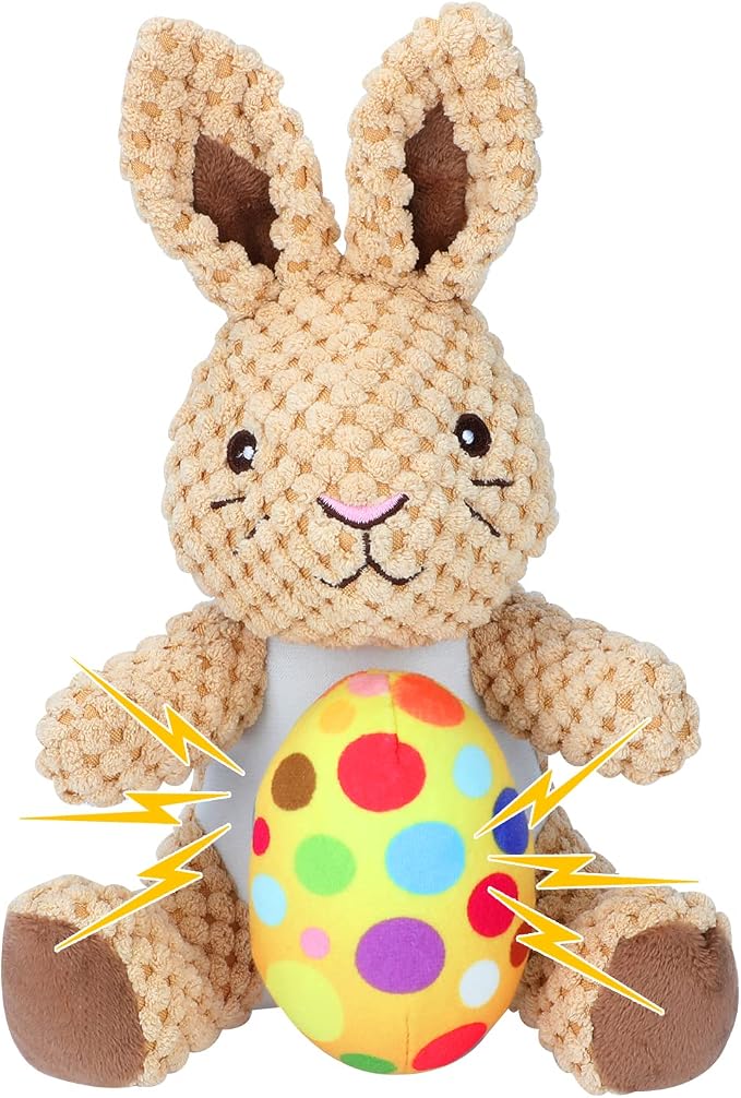 Rypet Stuffed Dog Toys Easter Bunny Dog Toy with Egg,Squeaker Plush Pet Toy with Crinkle Paper Interactive Durable Puppy Chew Toys Dogs Easter Gift for Medium Small Dogs