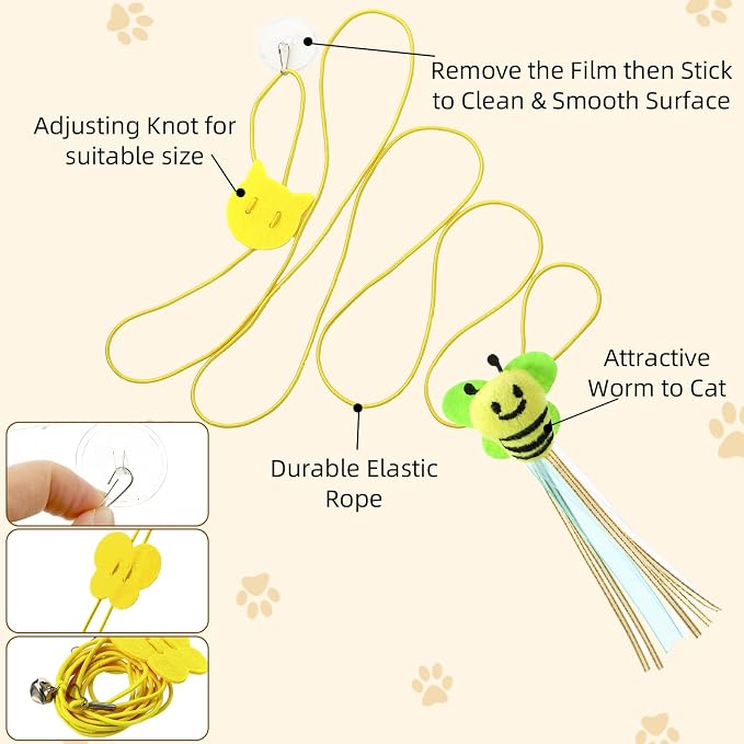 Leitee 19.2" X 6" 100 Pcs Cat Bed Storage Basket Gift Cat Variety Toys Set Cotton Rope Basket, Fish Mice Pet Bell Colorful Crinkle Balls Spring Toy for Kitten Swat Interactive (Retro,White,Khaki)
