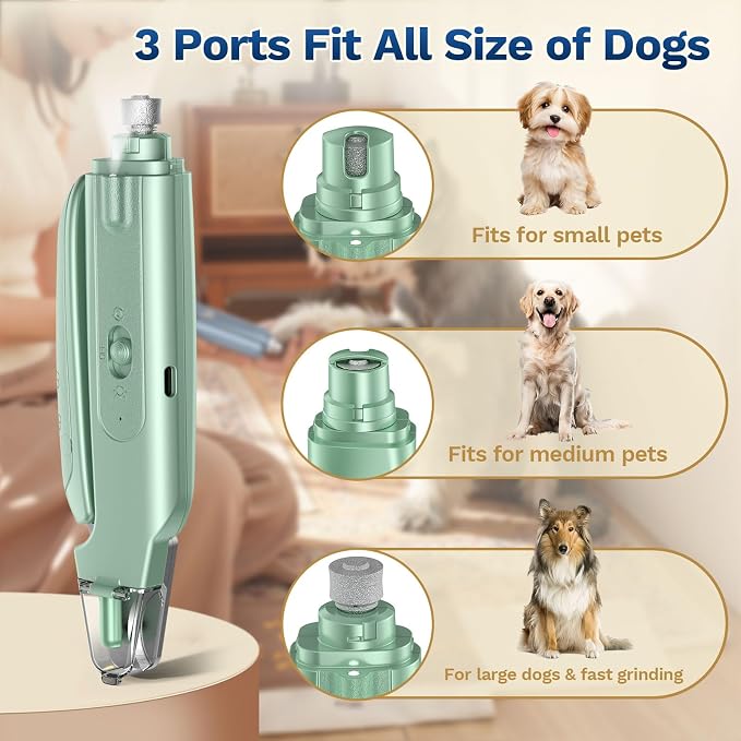 2-in-1 Dog & Cat Nail Clipper with Grinder, LED Light Rechargeable Grooming | Catpick care Type-c Cordless Nail Cutter, Safety Lock & Catcher, Stainless Blade Trimmer for Small Medium Large Pets, Green