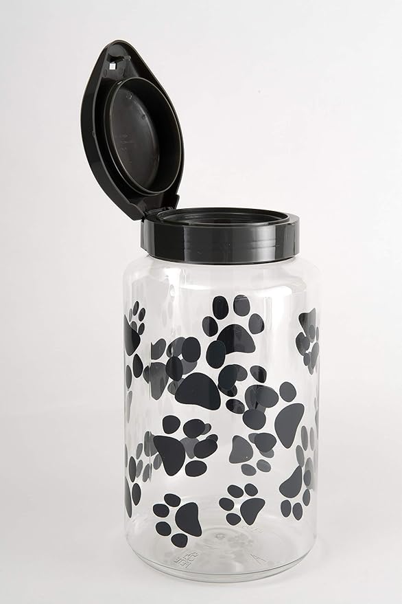 Lixit® Dog Treat Plastic Jar - Airtight Food and Treat Storage Jars for Dogs, Cats, Small Animals and Birds - Made in USA (Paw Prints - Gray, 128 Ounce)