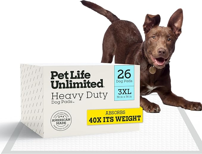 Pet Life Unlimited Heavy Duty 3XL Puppy Pads for Dogs, Potty Training Pee Pads, 26 Count, 36" x 36", Leak-Proof, Super Absorbent, Quick-Dry, Odor Control Clover Leaf Scent, Made in USA
