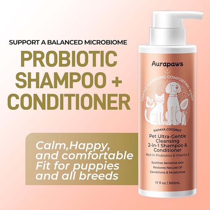 Probiotic Dog Shampoo and Conditioner, Papaya + Coconut, 17oz Each | Shampoo & Conditioner for Dogs & Puppies, Relieves Dog Allergies, Itch, Moisturizes, Deodorizes, Balanced Skin Microbiome