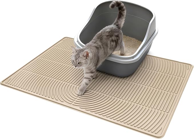 Pawtasy Cat Litter Mat,40" x 28" Extra Large Silicone Waterproof Litter Trapping Mat for Scatter Control Soft on Kitty Paws Non-Slip Easy to Clean