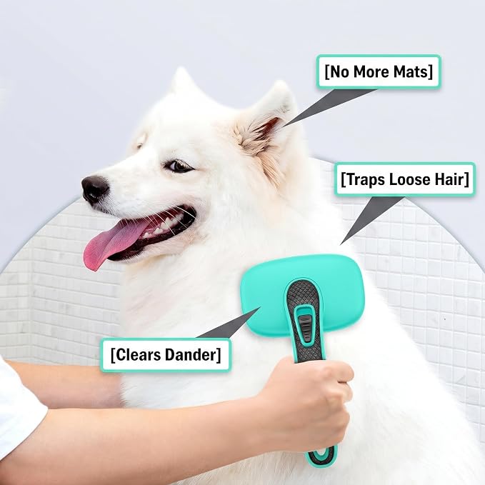 Self Cleaning Slicker Brush & Nail Clippers for Dog and Cats | 2 Pcs, Shedding Long and Short Haired Pets, Skin Friendly, Deshedding Grooming Tool