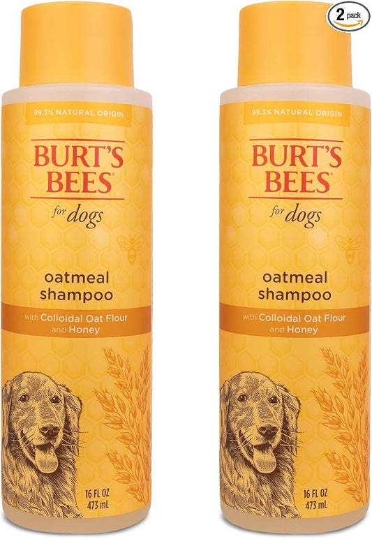 Burts Bees for Pets Oatmeal Dog Shampoo with Honey, 16 Fl Oz, 2-Pack | Soothing colloidal oat flour formula for itchy, sensitive dog skin, pH-balanced and sulfate-free for regular use