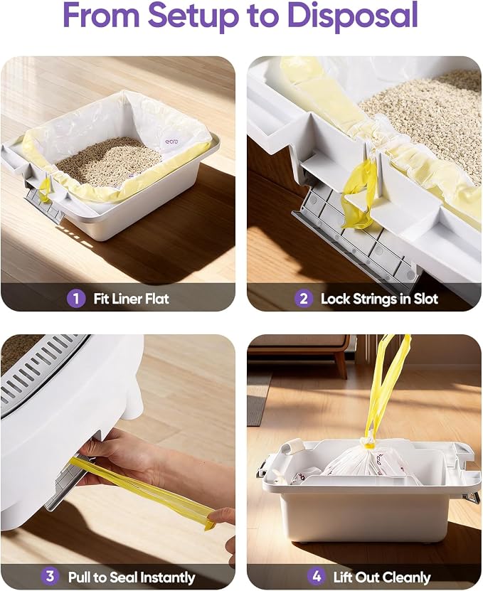 180 Count Automatic Cat Litter Box Bags for Pet Pivot AutoScooper 11/12 Open-Top Self-Cleaning Cat Litter Box, Heavy Duty Leak-Proof, Drawstring Design, Unscented, 25.19” x 11.8”