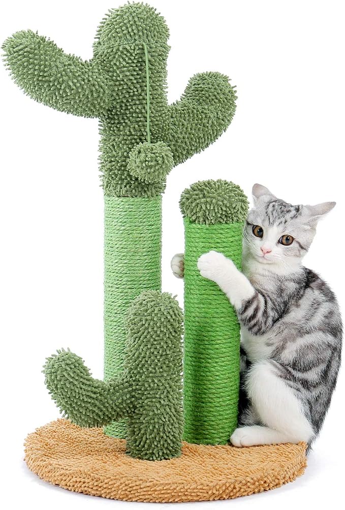 PAWZ Road Cactus Cat Scratching Post 23”Cat Scratcher with Toy Ball | Cactus Cat tree with 3 Sisal & Carpet Scratching Posts, Soft Carpet Base & Top, Interactive Ball for Indoor Cats