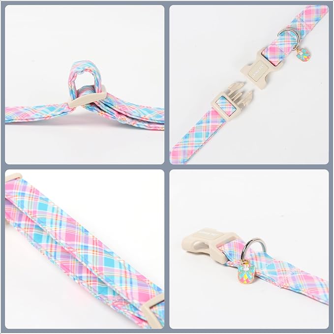 ARING PET Easter Dog Collar, Cute Colorful Plaid Stripe Girl Doggy Collars with Quick Release Buckle for Puppy Small Medium Large Dogs-XS