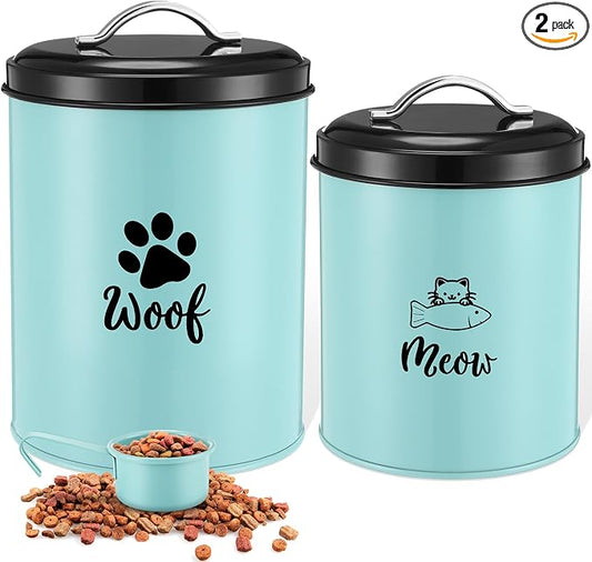 Honeydak 2 Pack Dog and Cat Treat Container Airtight Metal Pet Food Jar with Lid Cookie Container Gifts for Cat Dog Lovers for Farmhouse Housewarming Kitchen Counter Treat Jar Food Storage for Pet