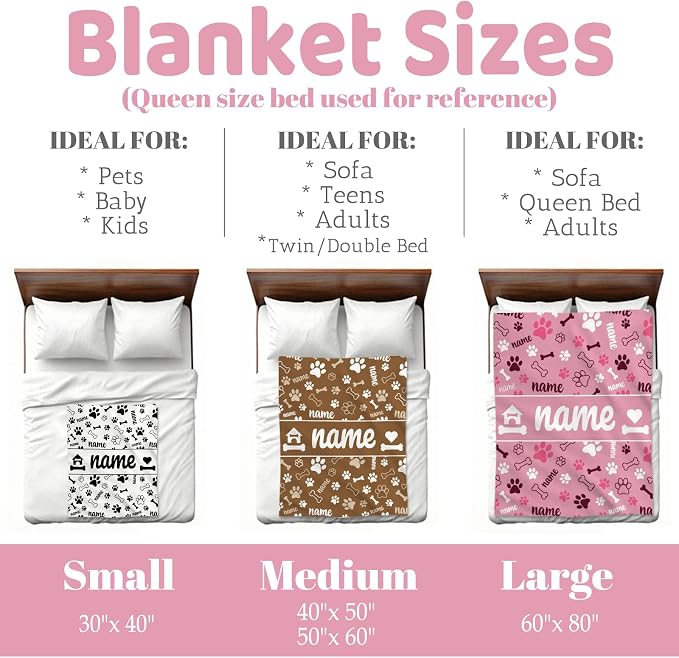 Nxwdwqa Personalized Dog Name Blanket Throws with Photos, Custom Pet Name Blanket, Dog Gifts for Pet Lovers, Customized Puppy Blanket for Adult Kid Birthday Christmas Fathers Mothers Valentines Gift