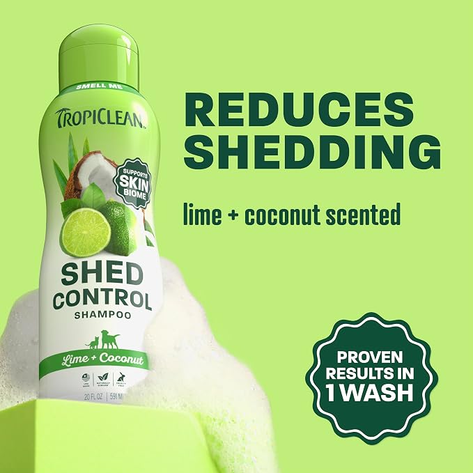 TropiClean Deshedding Dog Shampoo, Lime & Coconut Scent, 20oz. | Fast-Acting Shedding Control | Coat Softener | Lime & Coconut Scent | Puppy & Cat Safe | Made in USA