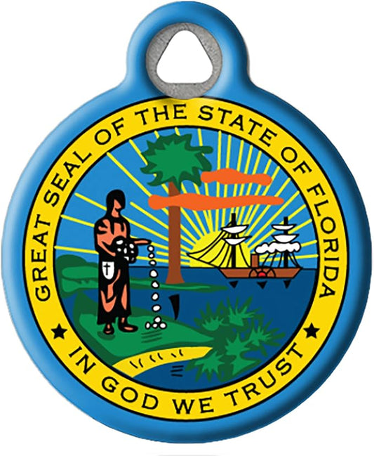Personalized United States Flags Pet ID Tags for Dogs and Cats, Florida State Emblem, Large