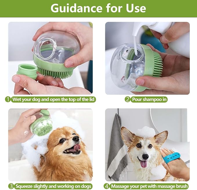 2Pack Dog Bath Brush Dog Scrubber for Bath, Dog Bath Shampoo Dispenser Brush Pet Bath Massage Shower Soap Brush Soft Silicone for Short & Long Haired Dogs and Cats Washing, Juquline