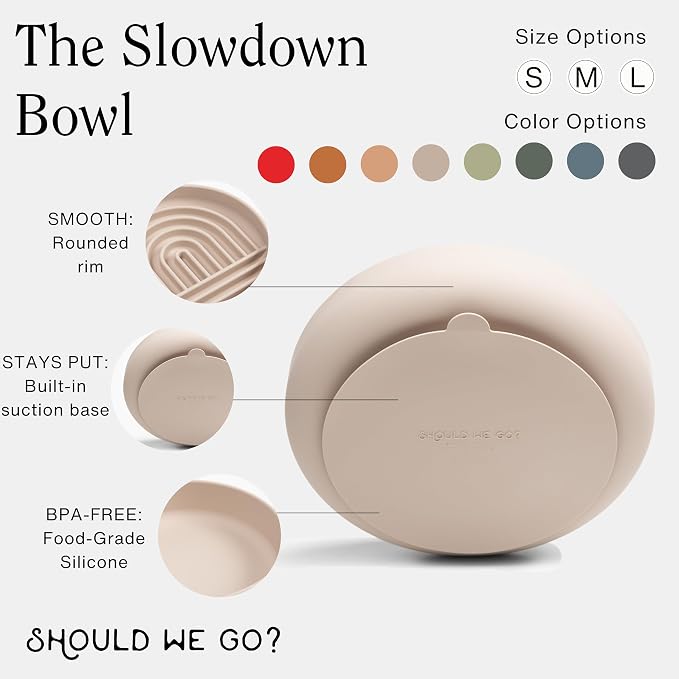 Should We Go? Slow Feeder Dog Bowls - Medium Size Silicone Slow Eating Dog Bowl for Puppies & Dogs with Suction Cup -Dishwasher-Safe, Lick Mat Design, Reduces Gulping,for All Breeds,7.5”x1.5”- Cherry