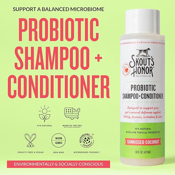 SKOUT'S HONOR Probiotic Dog Shampoo and Conditioner - SC, 16 oz | Natural 2-in-1 for Itchy Skin, Microbiome-Friendly with Avocado Oil & Omega-3s, Paraben & Sulfate-Free
