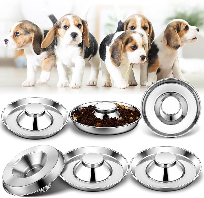 Zopeal 6 Pcs 11.8" Stainless Steel Puppy Bowls Puppy Food Feeding Bowl Dog Food Water Slow Feeder Bowls, Weaning Feeder for Litters, Small Medium Large Dogs, Pets, Multiple Puppies
