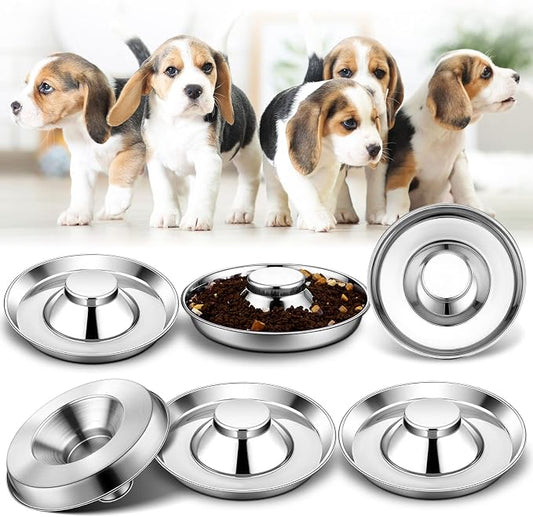 Zopeal 6 Pcs 11.8" Stainless Steel Puppy Bowls Puppy Food Feeding Bowl Dog Food Water Slow Feeder Bowls, Weaning Feeder for Litters, Small Medium Large Dogs, Pets, Multiple Puppies
