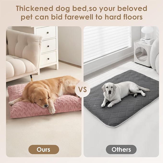 EHEYCIGA Washable Dog Bed for Crate 36x27 Inch, Anti-Slip L Plus Kennel Pad for Dogs Up to 55 lbs, Plush and Comfy Pet Sleeping Mat, Pink