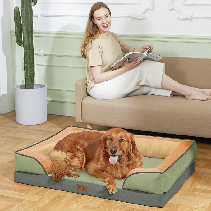 Comfort Expression Orthopedic Dog Beds for Large Sized Dog with Bolster | Waterproof Dog Couch Bed with Washable Cover & Non-Slip Bottom, Supportive Egg Crate Foam Large Pet Bed, 36x27 Inch