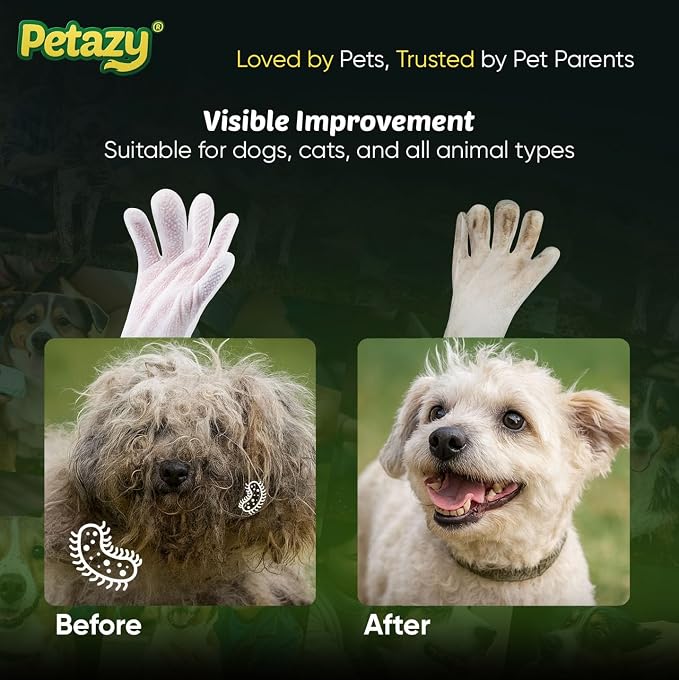 Pet Glove Wipes for Dogs & Cats - Paws, Ears & Butt Cleaning, 50 pk | Lavender, Grooming Glove, Deodorizing, Tear-Resistant, Thick, Hypoallergenic, Aloe & Coconut Oil for sensitive skin, No Rinse