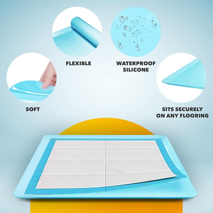 TidyFriend 2 Pack Dog Pee Pad Holder - Fits Up to 24” x 24” Pee Pad Holder for Dogs - Stable Grip, Soft Edges, Quick Wipe Silicone Surface Dog Pad Holder for Indoor Flooring Protection (Sky Blue)