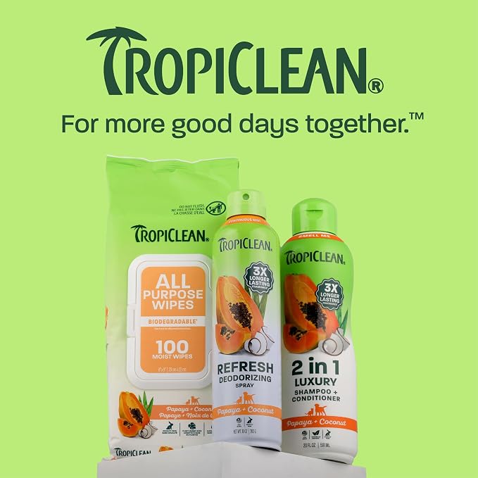 TropiClean Grooming Kit, Shampoo and Conditioner, Perfume & Wipes, 3 Pack