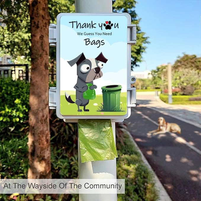 Dog Poop Bag Dispenser Wall Mounted Waterproof Outdoor Pet Waste Bags Dispenser Station with Cute Doggie Poo Images Post, Pole, Fence Mountable fits Home, Porch, Patio, Yard（colored,only dispenser)